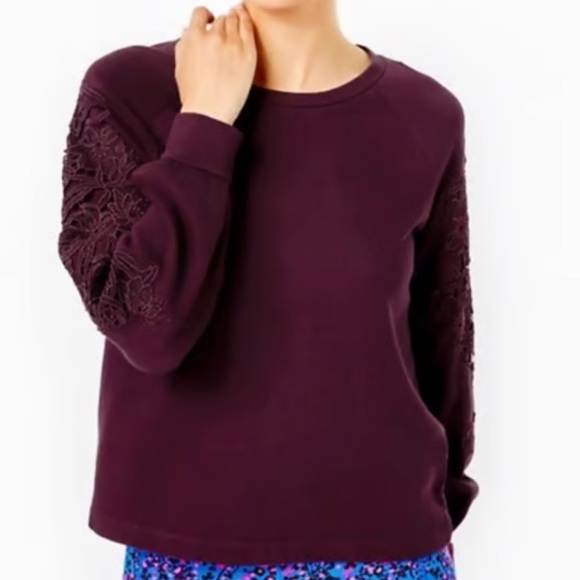 Lilly Pulitzer Tops - Lilly Pulitzer Rooney Plum Purple Lace Sleeve Sweatshirt S